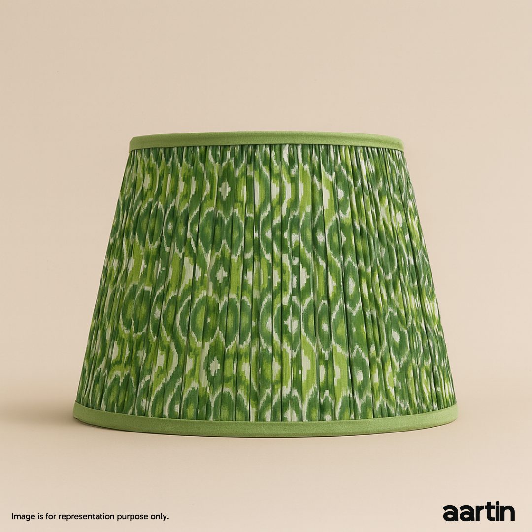 AARTIN 40 CM GREEN & WHITE IKAT STRAIGHT EMPIRE GATHERED LAMPSHADE IN COTTON