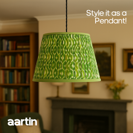 AARTIN 40 CM GREEN & WHITE IKAT STRAIGHT EMPIRE GATHERED LAMPSHADE IN COTTON