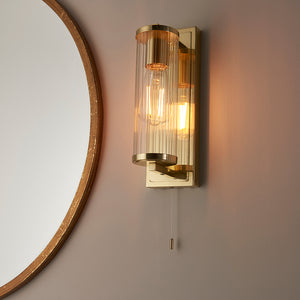 Taylor Wall Satin brass plate & clear ribbed glass