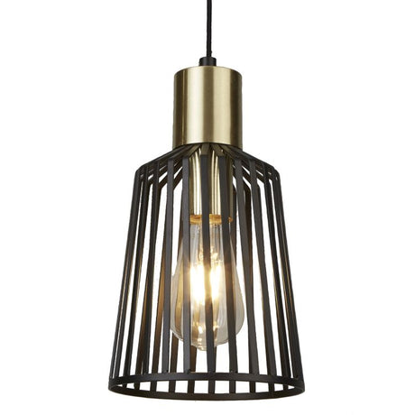 Searchlight 1 Light Cage Frame Pendant Black Gold Small