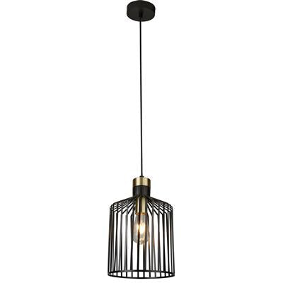 Searchlight 1 Light Cage Frame Pendant Black Gold Medium - Comet Lighting