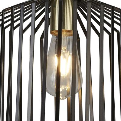 Searchlight 1 Light Cage Frame Pendant Black Gold Medium - Comet Lighting