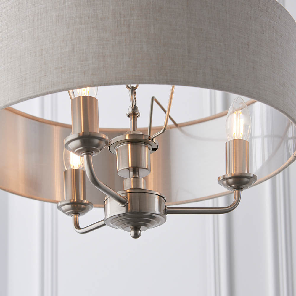 Highclere 3-Light Pendant Ceiling Light with Natural Linen Shade - Comet Lighting