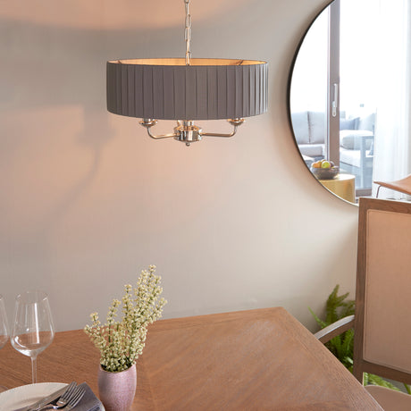 Highclere 3-Light Pendant Ceiling Light with Charcoal Linen Shade