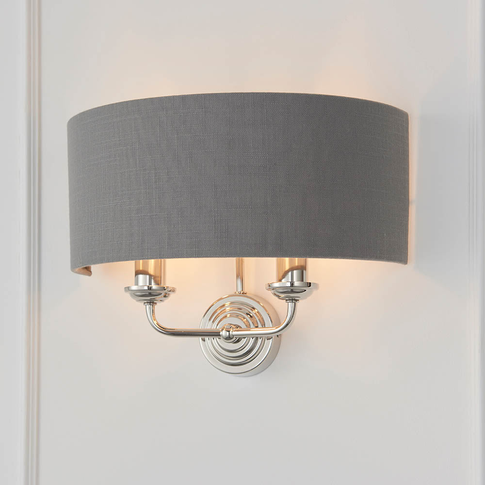 Highclere 2-Light Wall Light with Charcoal Shade - Comet Lighting