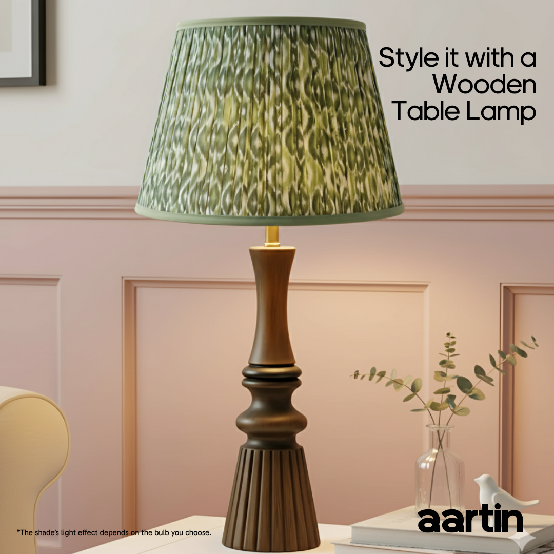 AARTIN 40 CM GREEN & WHITE IKAT STRAIGHT EMPIRE GATHERED LAMPSHADE IN COTTON