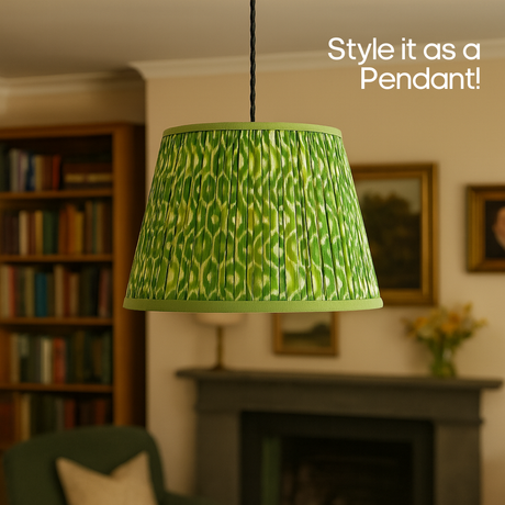 AARTIN 40 CM GREEN & WHITE IKAT STRAIGHT EMPIRE GATHERED LAMPSHADE IN COTTON