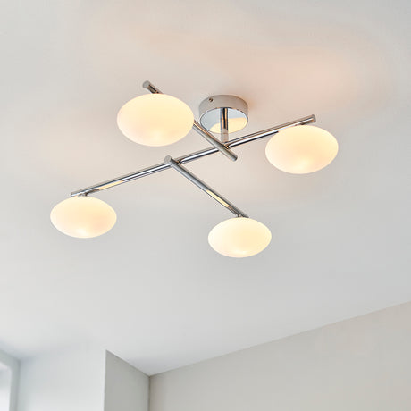 Mobias 4lt semi flush Chrome plate & matt opal glass