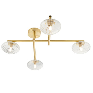Mobias 4lt semi flush Satin brass plate & clear ribbed glass
