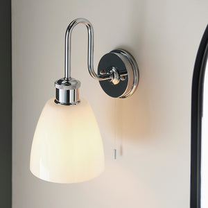 Dniester Wall Light Chrome w/ Opal Glass - Comet Lighting