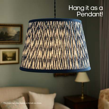 AARTIN 35 CM BLUE CHEVRONS STRAIGHT EMPIRE GATHERED LAMPSHADE IN COTTON