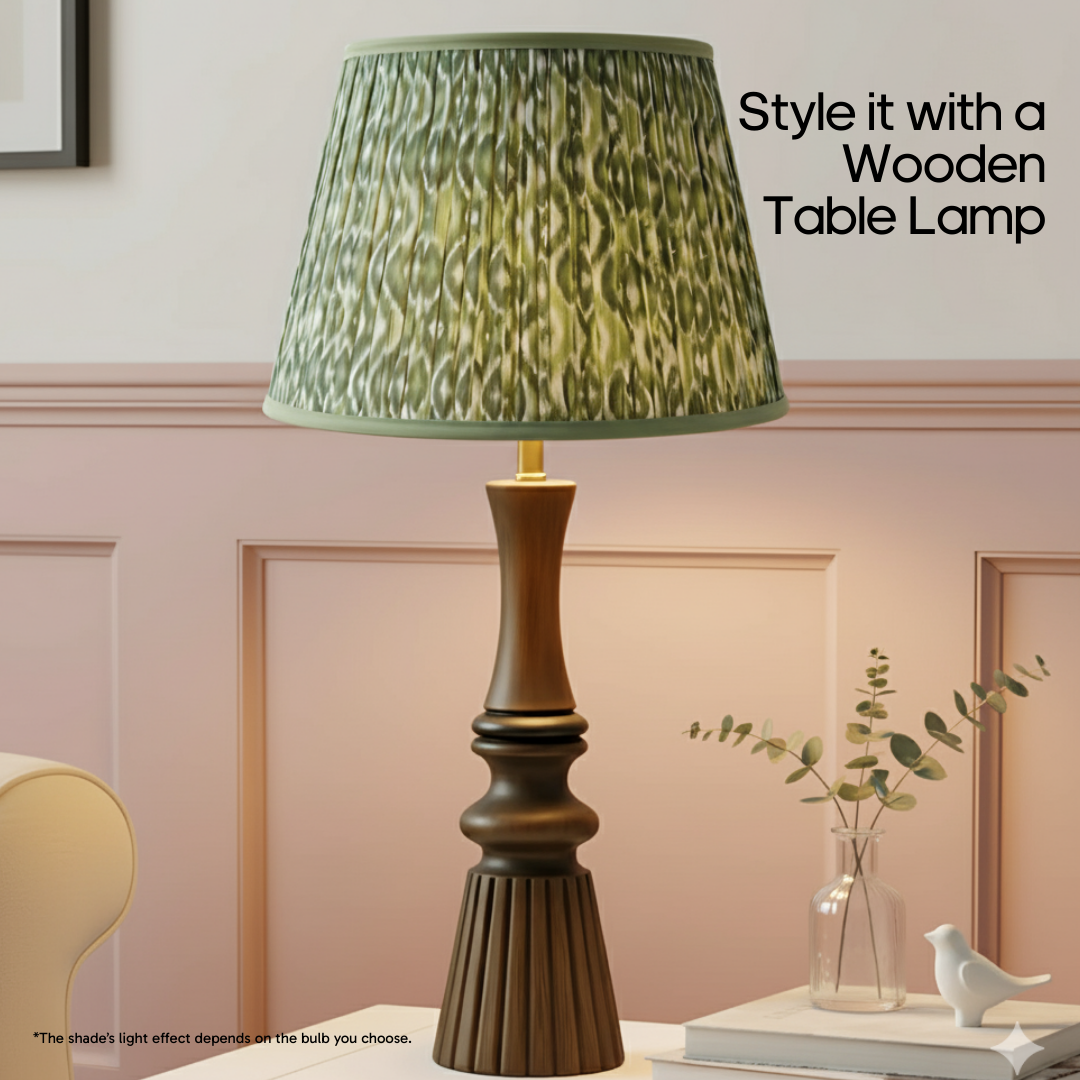 AARTIN 40 CM GREEN & WHITE IKAT STRAIGHT EMPIRE GATHERED LAMPSHADE IN COTTON