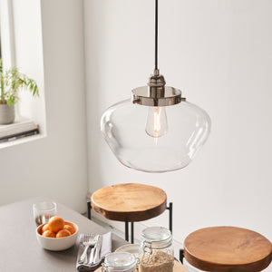 Ohio Pendant Ceiling Light Polished Nickel w/ Clear Glass - Comet Lighting