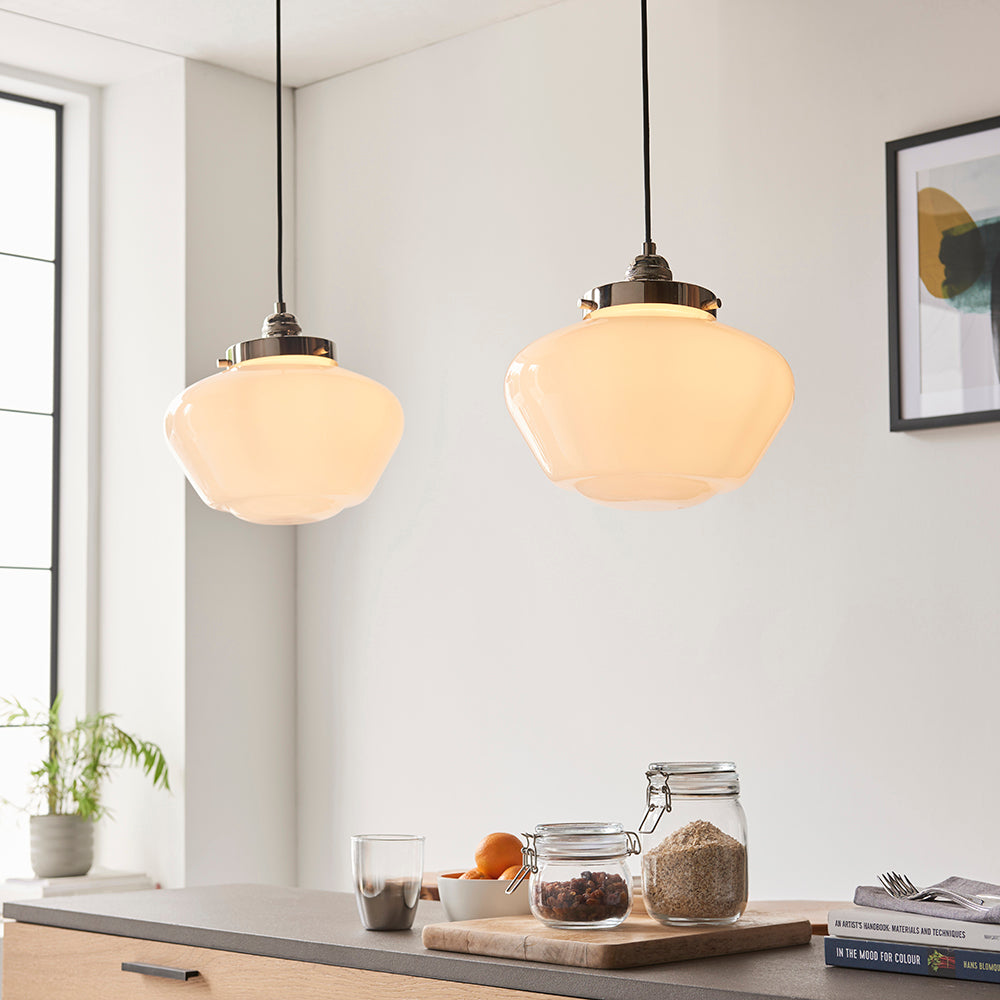 Camberley Pendant Bright nickel plate & opal glass