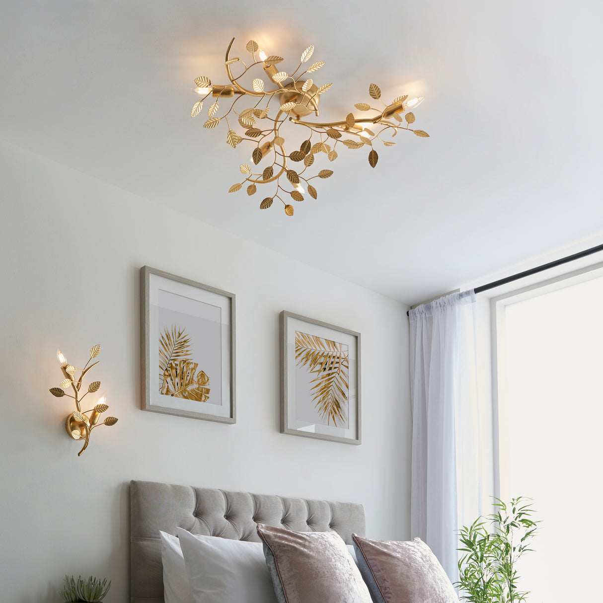 Nossob 6Lt Flush Ceiling Light Gold Leaf - Comet Lighting