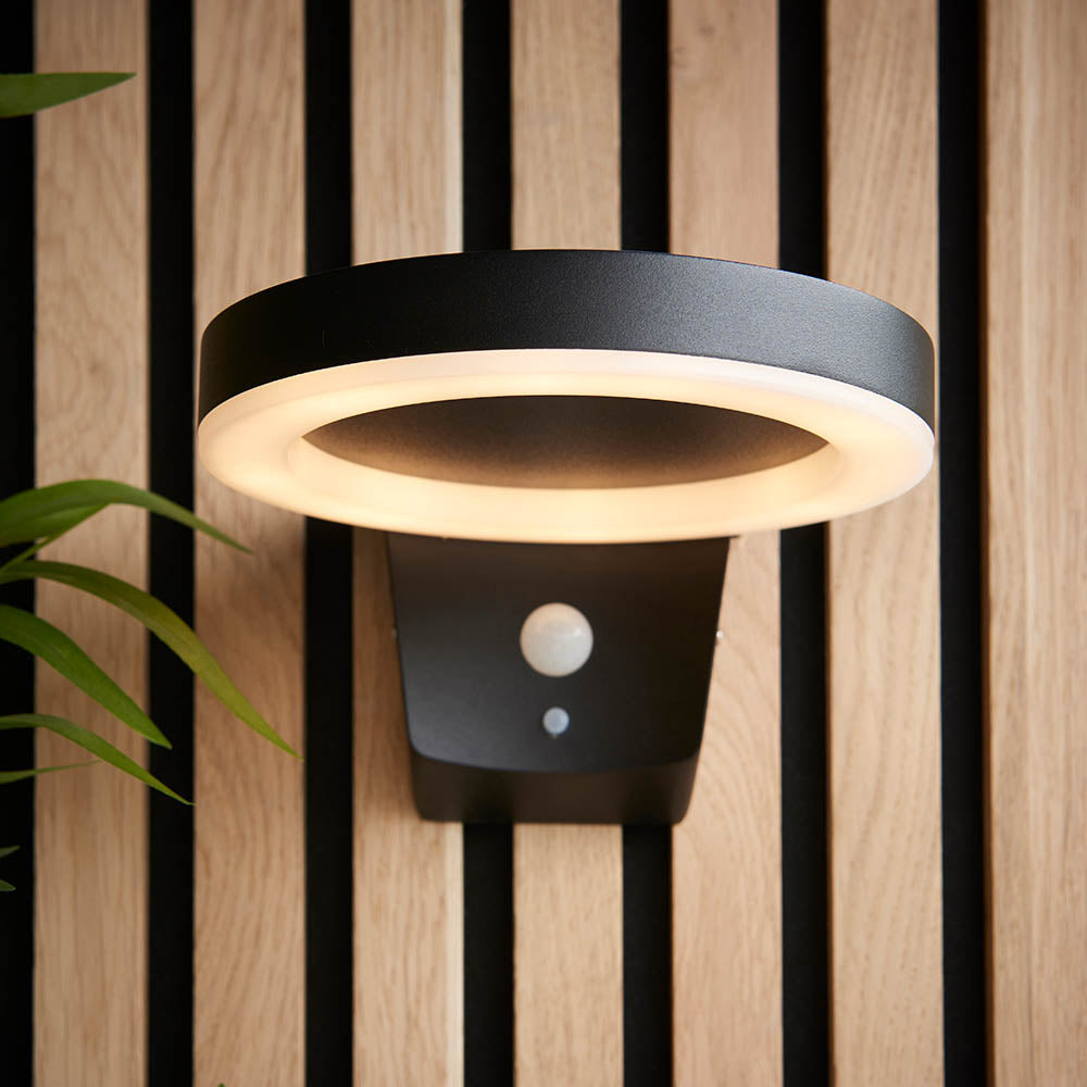 Ebro Solar Wall Light Black w/ PIR - Comet Lighting