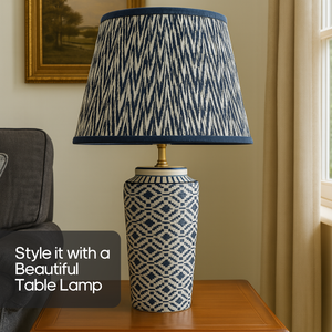 AARTIN 35 CM BLUE CHEVRONS STRAIGHT EMPIRE GATHERED LAMPSHADE IN COTTON