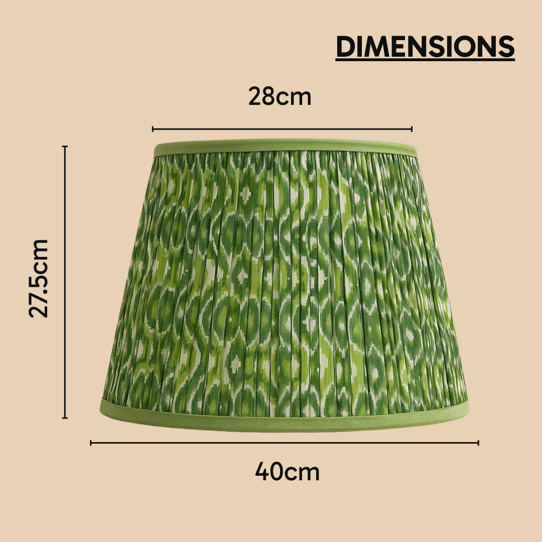 AARTIN 40 CM GREEN & WHITE IKAT STRAIGHT EMPIRE GATHERED LAMPSHADE IN COTTON