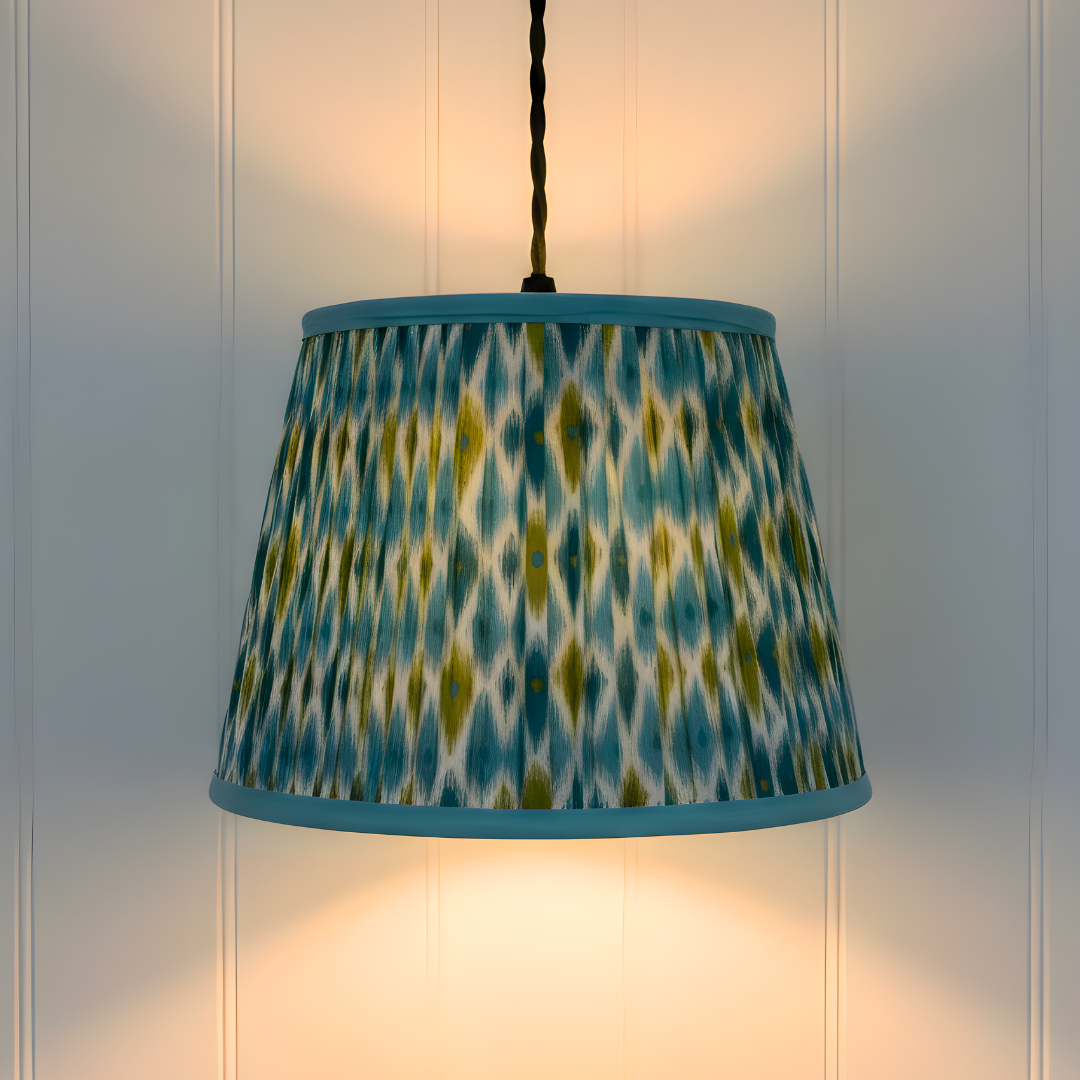 AARTIN 35 CM Blue & Green Ikat Cotton Lampshade - Straight Empire ( Shade Only )