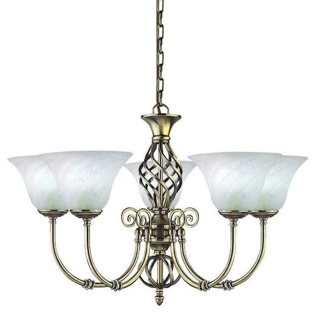 Searchlight Cameroon Brass 5 Light Marble Glass Shades