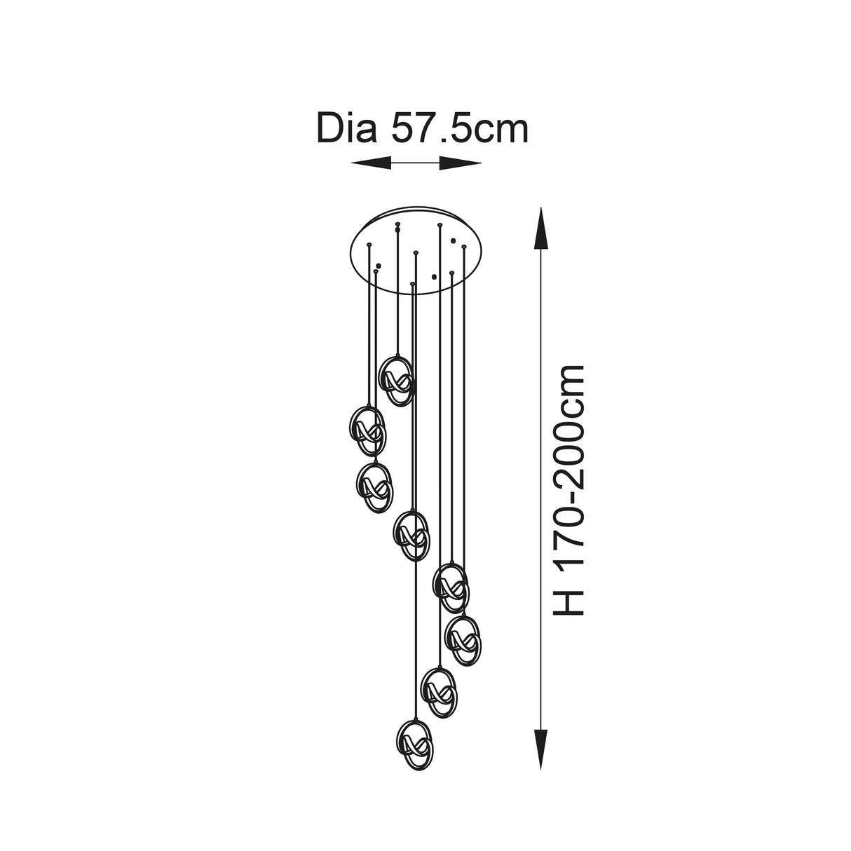 Cosma 8Lt LED Multi-Drop Ceiling Light Black - Comet Lighting