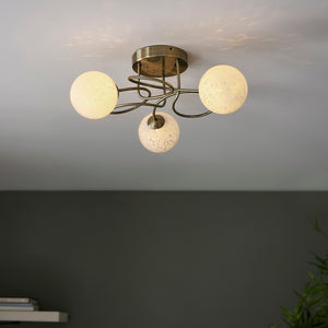 Erne 3Lt Semi-Flush Ceiling Light Antique Brass w/ Confetti Glass - Comet Lighting