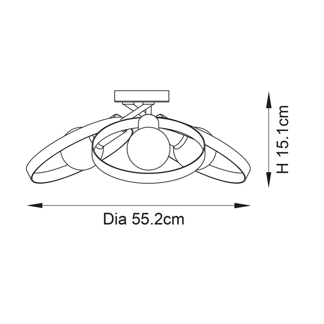 Hoop 3Lt Semi-Flush Ceiling Light Brushed Brass/Copper/Nickel