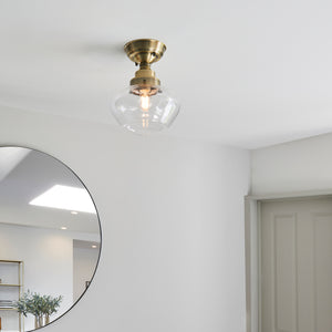 Ohio Semi-Flush Ceiling Light Antique Brass w/ Clear Glass - Comet Lighting