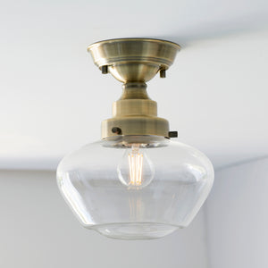 Ohio Semi-Flush Ceiling Light Antique Brass w/ Clear Glass - Comet Lighting