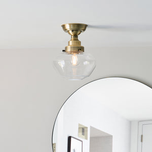 Ohio Semi-Flush Ceiling Light Antique Brass w/ Clear Glass - Comet Lighting