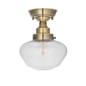 Ohio Semi-Flush Ceiling Light Antique Brass w/ Clear Glass - Comet Lighting