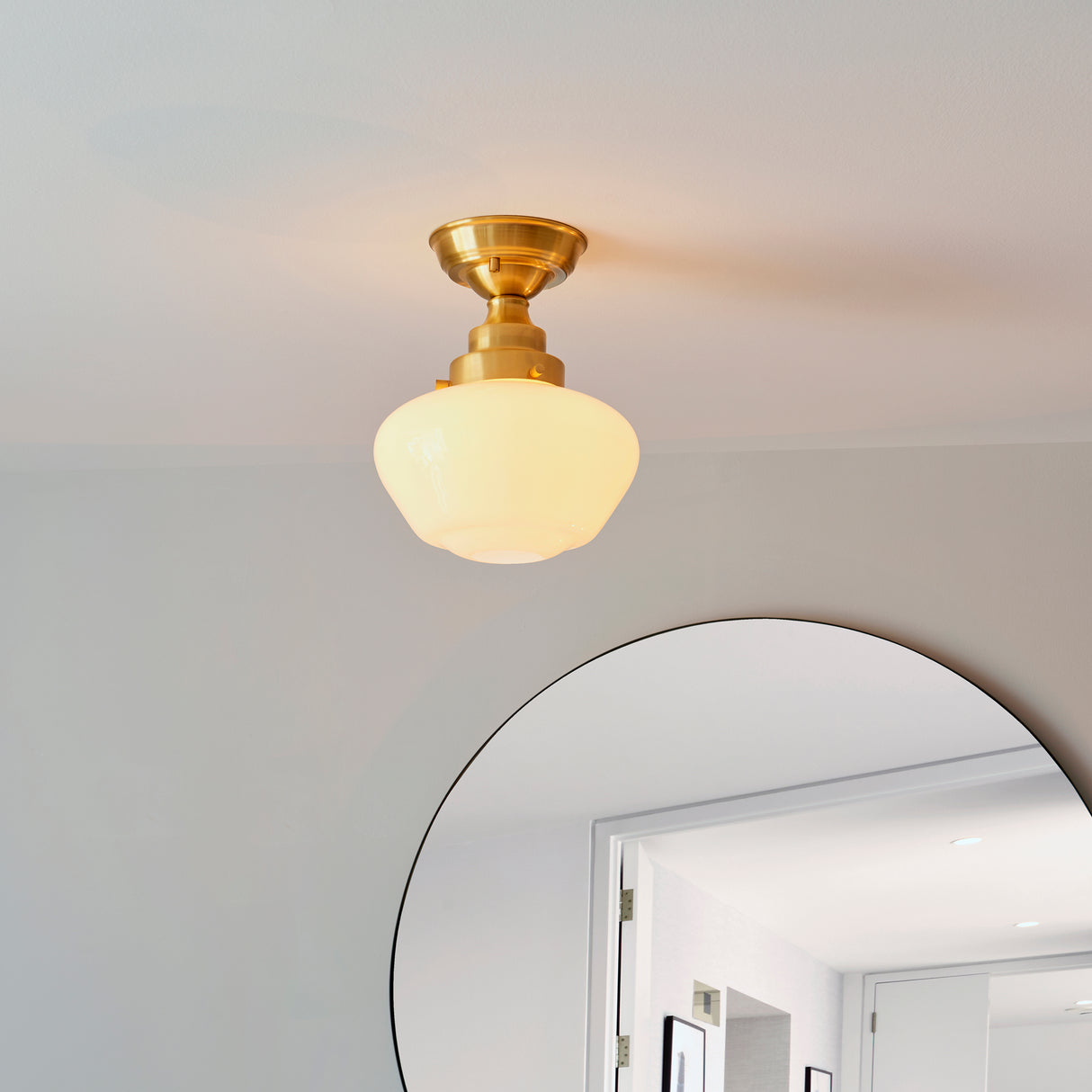 Ohio Semi-Flush Ceiling Light Brass Plated w/ Opal Glass - Comet Lighting