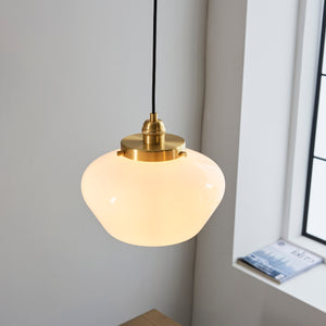 Ohio Pendant Ceiling Light Brass Plated w/ Opal Glass - Comet Lighting