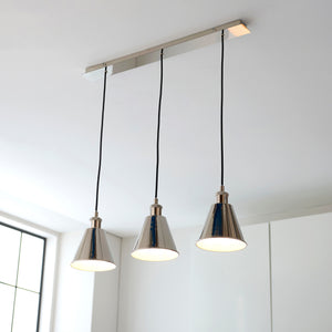 Glomma 3Lt Linear Pendant Ceiling Light Bright Nickel - Comet Lighting