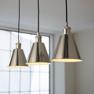 Glomma 3Lt Linear Pendant Ceiling Light Bright Nickel - Comet Lighting