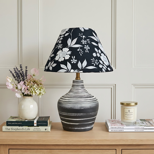 AARTIN Eden Black & White Ceramic Table Lamp with Midnight Blossom Lampshade
