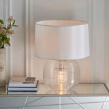 Westcombe 2Lt Table Lamp Clear Ribbed Glass Base w/ White Shade - Comet Lighting