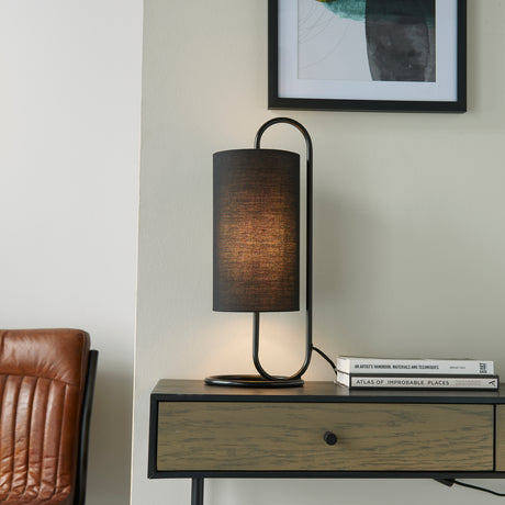 Sura Table Lamp Matt Black w/ Black Shade - Comet Lighting