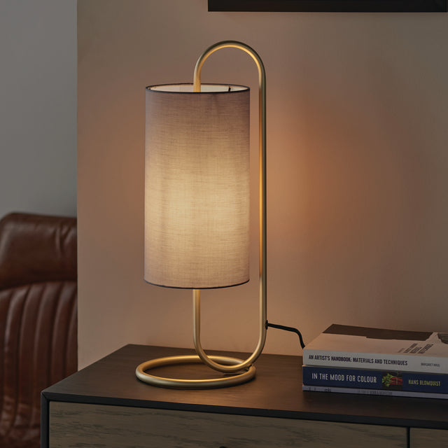 Sura Table Lamp Antique Brass w/ Grey Shade