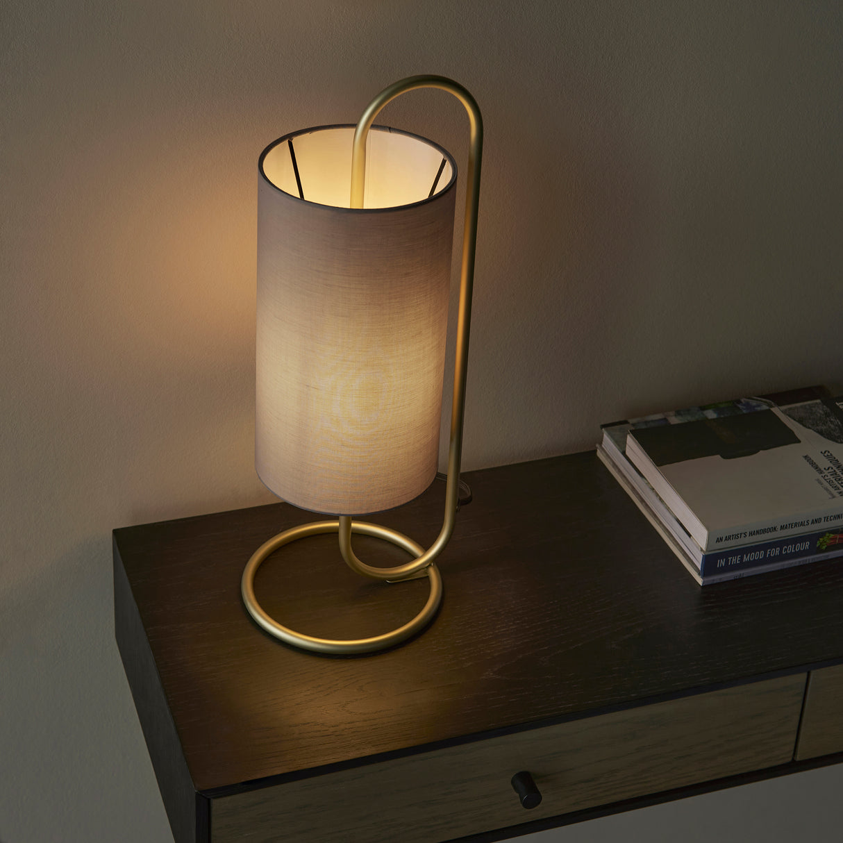 Sura Table Lamp Antique Brass w/ Grey Shade