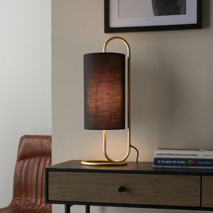 Sura Table Lamp Antique Brass w/ Black Shade - Comet Lighting