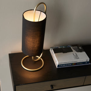 Sura Table Lamp Antique Brass w/ Black Shade - Comet Lighting