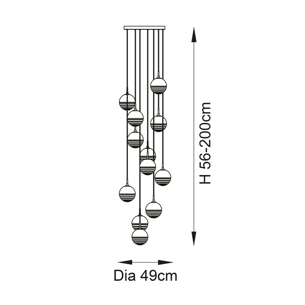 Paloma 12Lt Pendant Ceiling Light Chrome - Comet Lighting