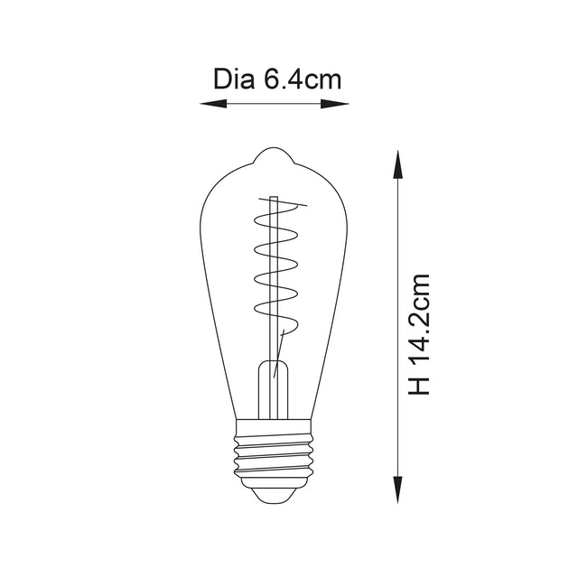 Endon E27 LED Filament Twist Pear Shaped Amber 4w 2200k 280lm Dimmable - Comet Lighting