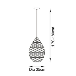 Flinders Pendant Ceiling Light Black Rattan - Comet Lighting