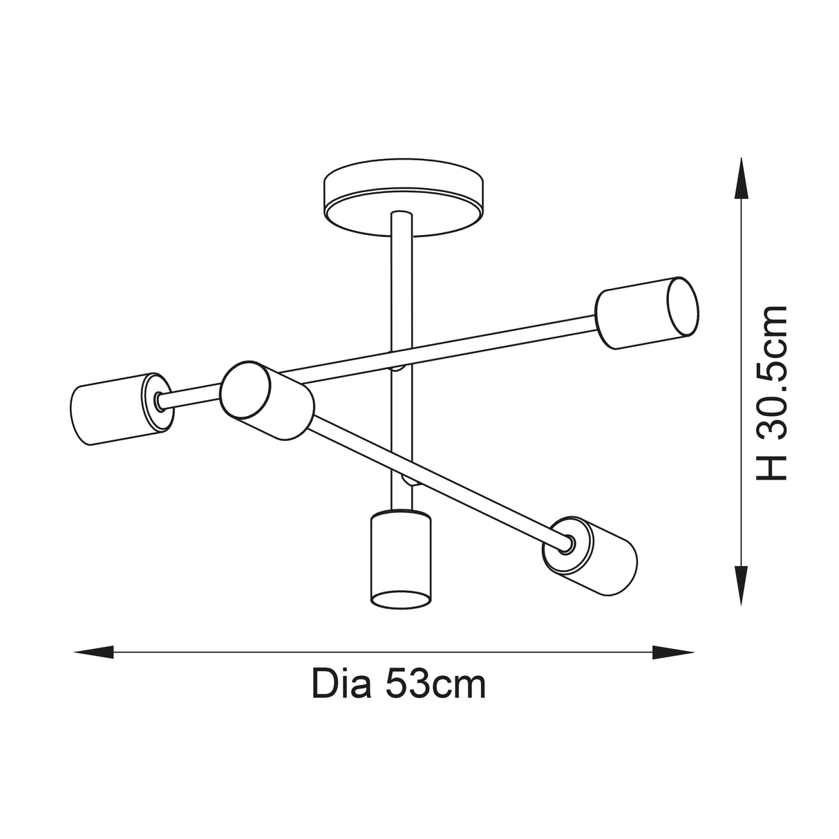 Studio 5Lt Semi-Flush Ceiling Light Brushed Brass - Comet Lighting