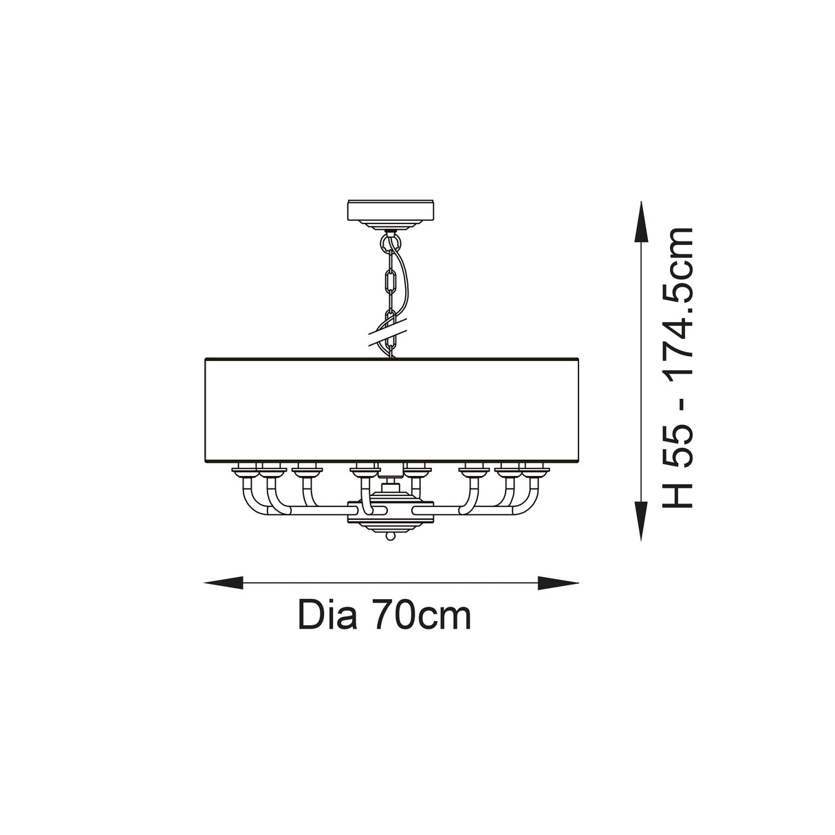 Highclere 8Lt Pendant Brushed Chrome w/ White Shade - Comet Lighting