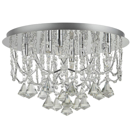 Mela 6Lt Flush -  Chrome & Clear Crystal Pyramid Drops - Comet Lighting