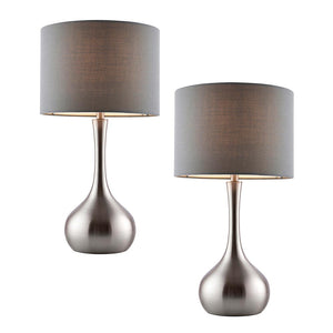 Piccadilly - Twin Pack Touch table Satin nickel plate & grey fabric
