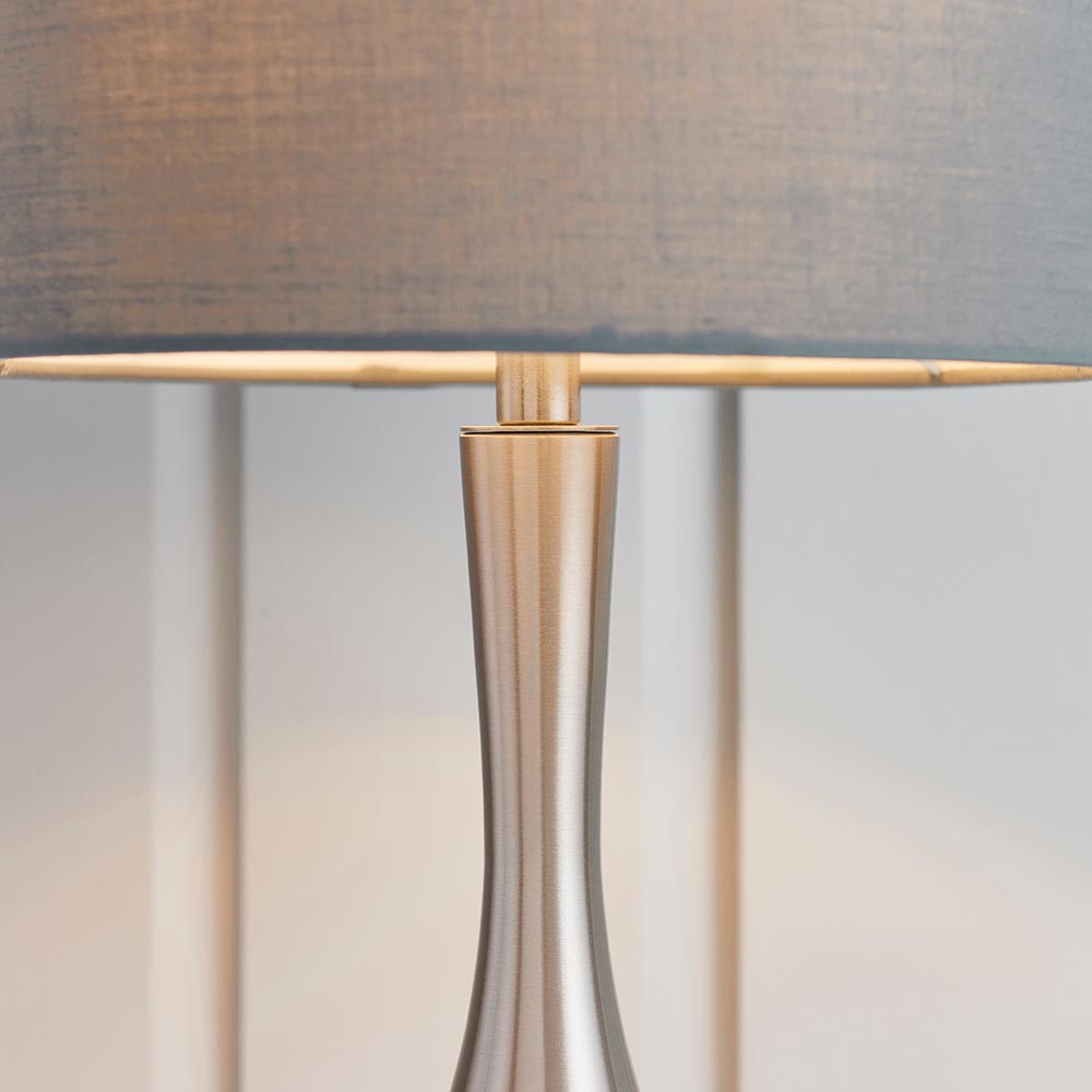 Piccadilly - Twin Pack Touch table Satin nickel plate & grey fabric